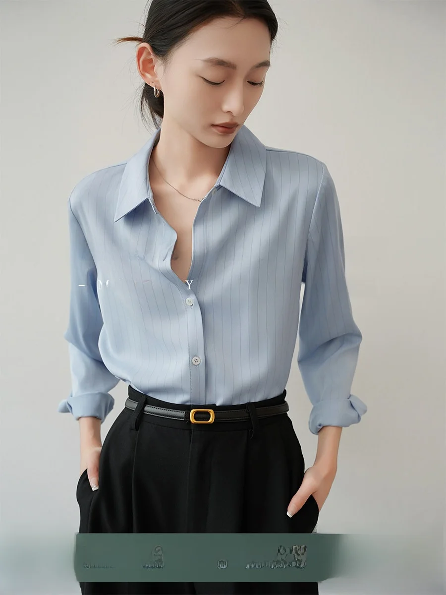 Achu Pure High-End Blue Striped Satin Women's irt Spring Commute Profional Straight Tube Long Sve Button up Top
Achu Pure High-End Blue Striped Satin Women's irt Spring Commute Profional Straight Tube Long Sve Button up Top