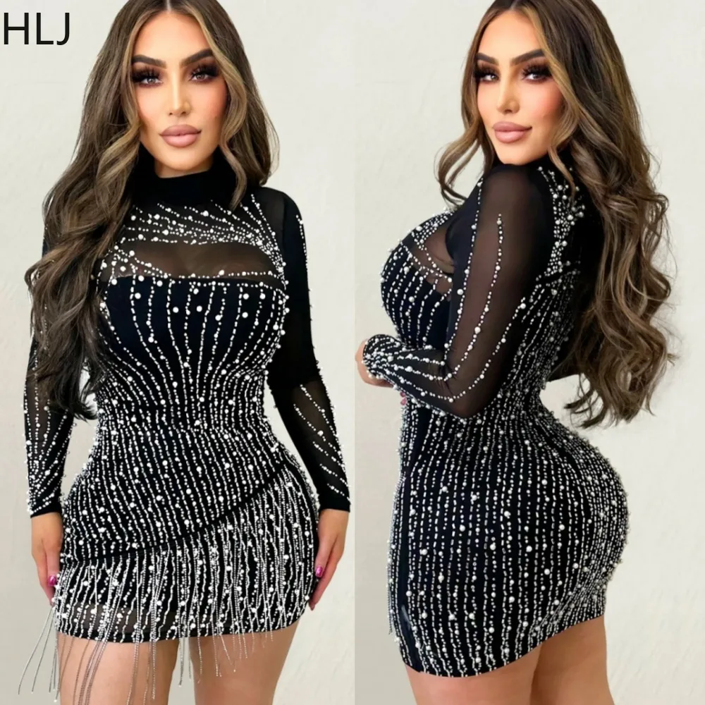 HLJ Black Sexy Luxury Rhinestone Mesh Perspective Mini Dresses Women Long Sleeve Party Evening Vestidos Lady Bodycon Clothing
HLJ Black Sexy Luxury Rhinestone Mesh Perspective Mini Dresses Women Long Sleeve Party Evening Vestidos Lady Bodycon Clothing