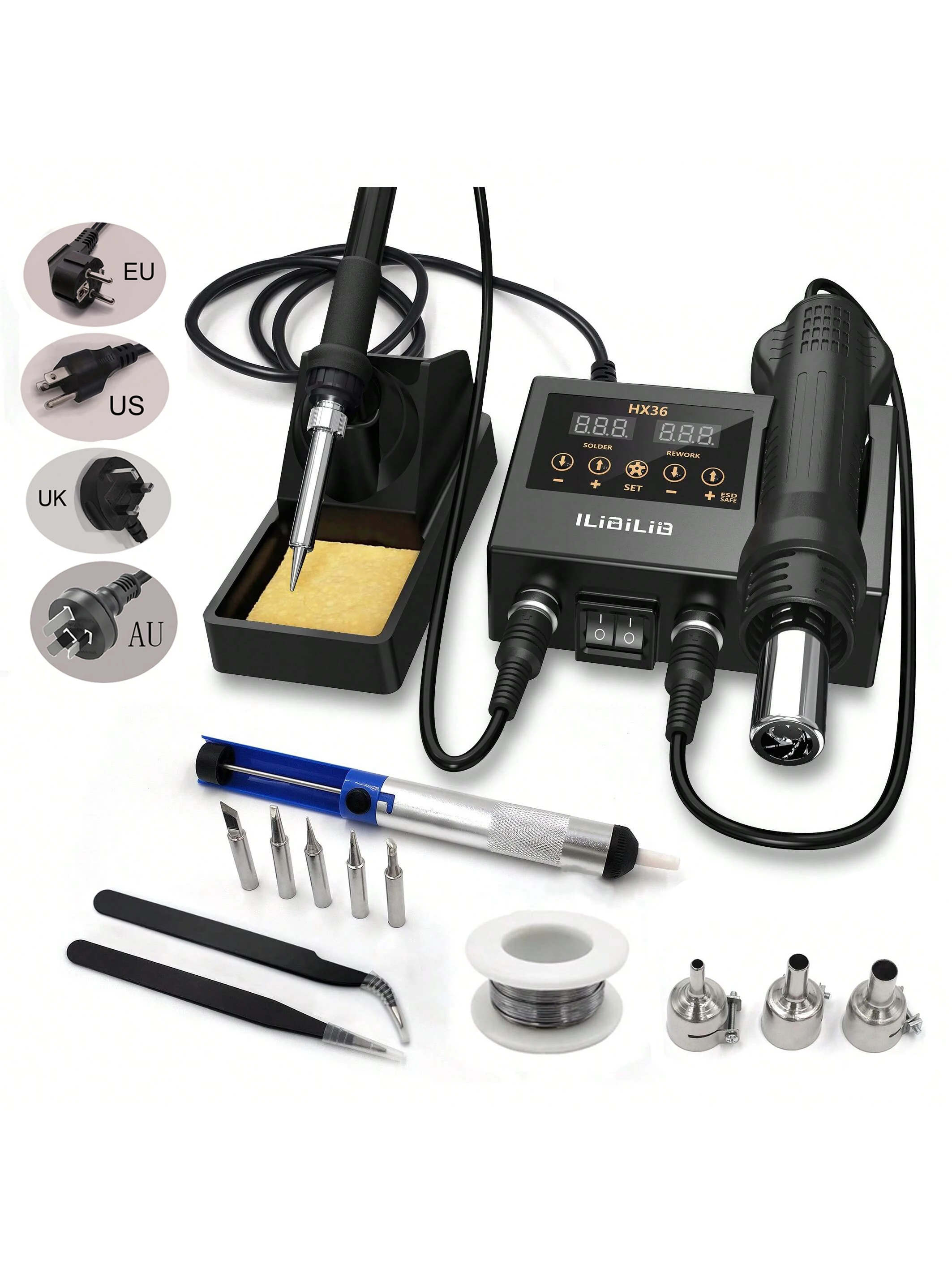 ilibilib HX36 60W Soldering Iron & 300W Hot Air Rework Station 2-in-1 with Large LCD Display | Smart Sleep & Temp Lock
ilibilib HX36 60W Soldering Iron & 300W Hot Air Rework Station 2-in-1 with Large LCD Display | Smart Sleep & Temp Lock