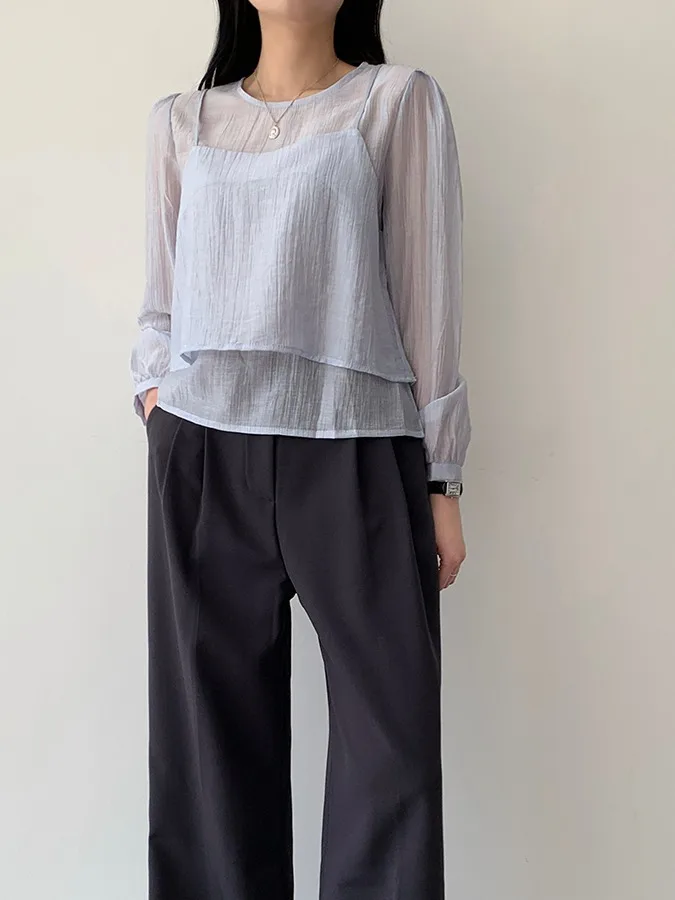 Korean Sle Women's Faionable Long Sve Csole Top+ Vest Two-Piece Set See-Tough Design Layering Sensation Ele
Korean Sle Women's Faionable Long Sve Csole Top+ Vest Two-Piece Set See-Tough Design Layering Sensation Ele