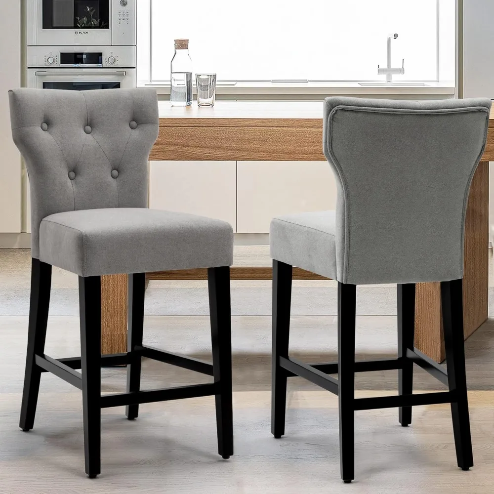 25 inch Barstools Gray Fabric Counter Height Bar Stools with Wood Legs, Set of 2
25 inch Barstools Gray Fabric Counter Height Bar Stools with Wood Legs, Set of 2