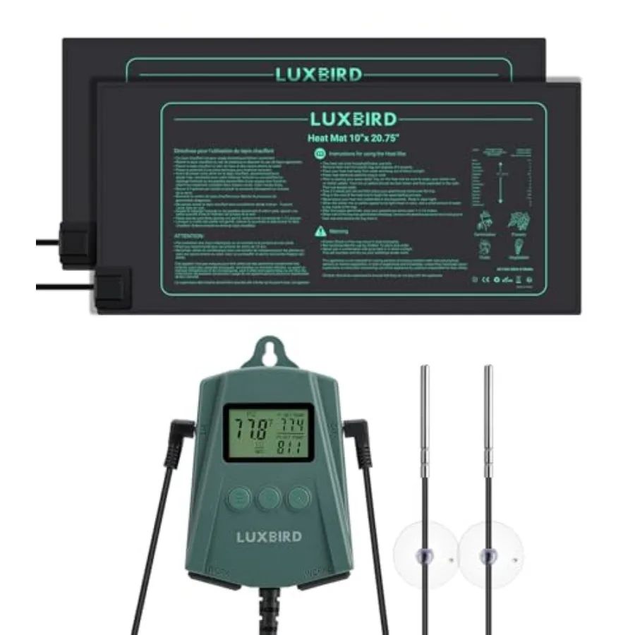Комплект LUXBIRD: 2 коврика для рассады 10x20.75 дюймов и цифровой терморегулятор, 120В, вилка стандарта США
Комплект LUXBIRD: 2 коврика для рассады 10x20.75 дюймов и цифровой терморегулятор, 120В, вилка стандарта США