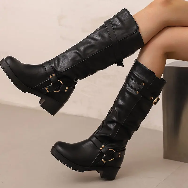 ORCHA LISA Brand Vintage Women Knee High Boots Round Toe Block Heels 4.5cm Platform 2cm Slip On Belt Buckles Big Size 43 44 45
ORCHA LISA Brand Vintage Women Knee High Boots Round Toe Block Heels 4.5cm Platform 2cm Slip On Belt Buckles Big Size 43 44 45