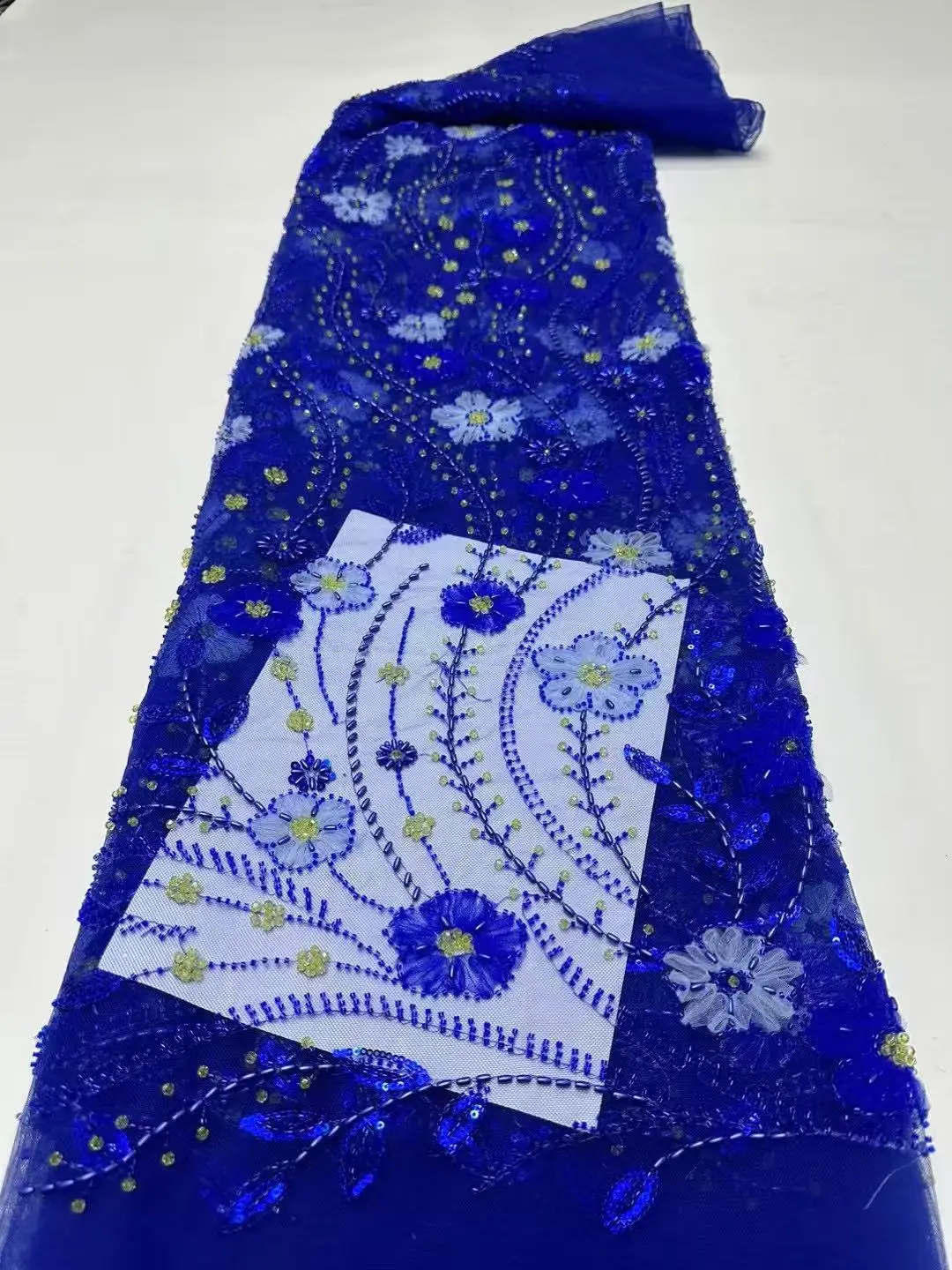 African Royal blue Handmade Beaded Lace Fabric Sequin Embroidery Nigerian Wedding Dress Material for Women High-Quality Sewing
African Royal blue Handmade Beaded Lace Fabric Sequin Embroidery Nigerian Wedding Dress Material for Women High-Quality Sewing