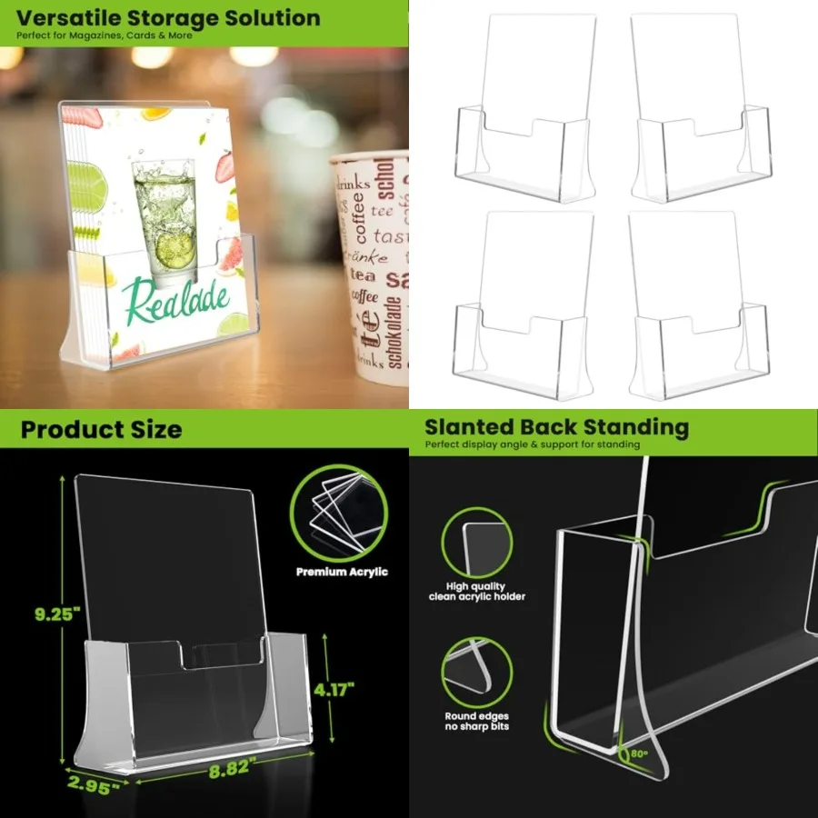 4 Pack Acrylic Brochure Holder 8.5 x 11 inches, Clear Acrylic Literature Holder, Plastic Flyer Stands for Displaying Magazines,
4 Pack Acrylic Brochure Holder 8.5 x 11 inches, Clear Acrylic Literature Holder, Plastic Flyer Stands for Displaying Magazines,