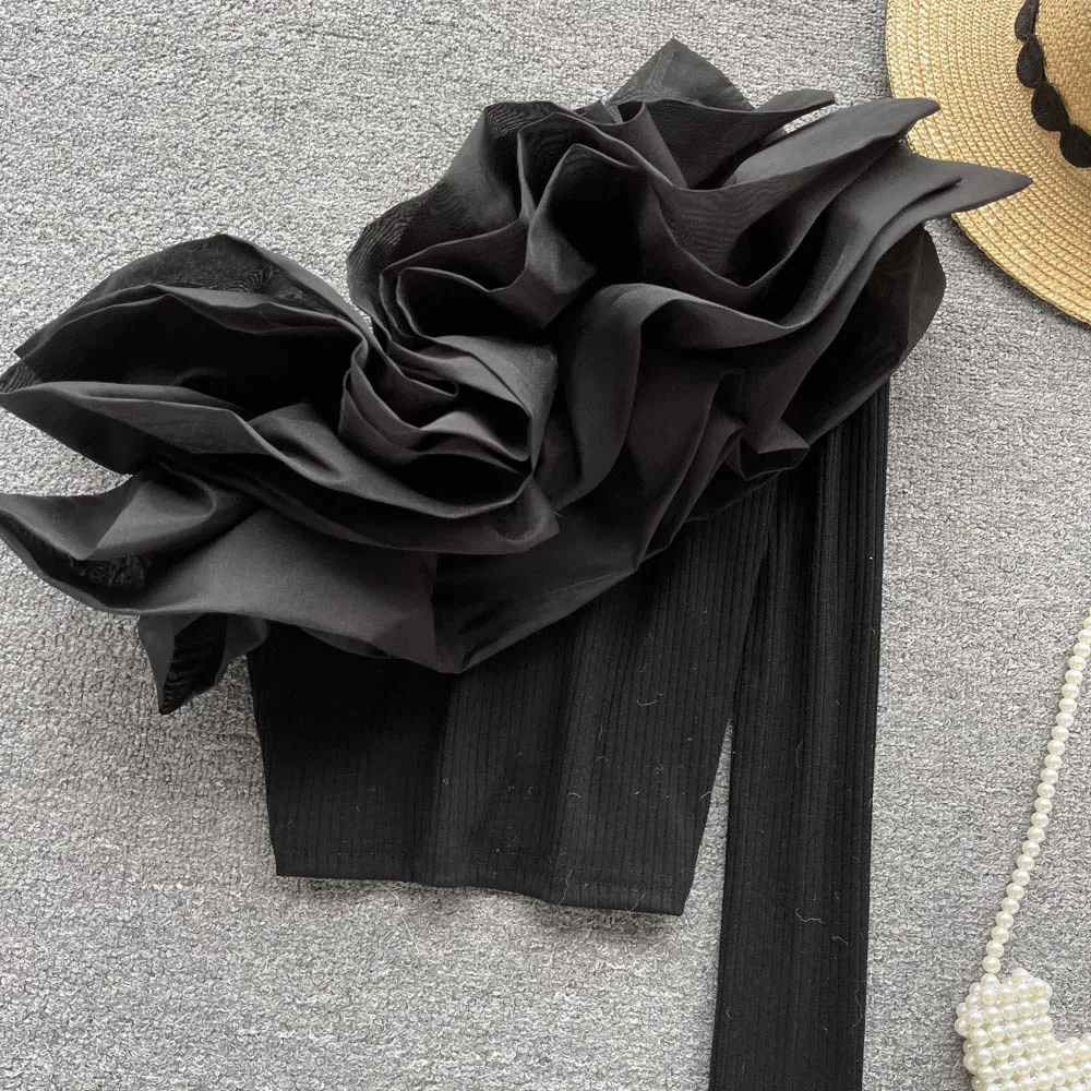 204 3Pure Lust Spicy Girl Sexy 3D Flower Decoration Ruffle Short Style One Shoulder Knitwear Women's Long Sleeve Top
204 3Pure Lust Spicy Girl Sexy 3D Flower Decoration Ruffle Short Style One Shoulder Knitwear Women's Long Sleeve Top