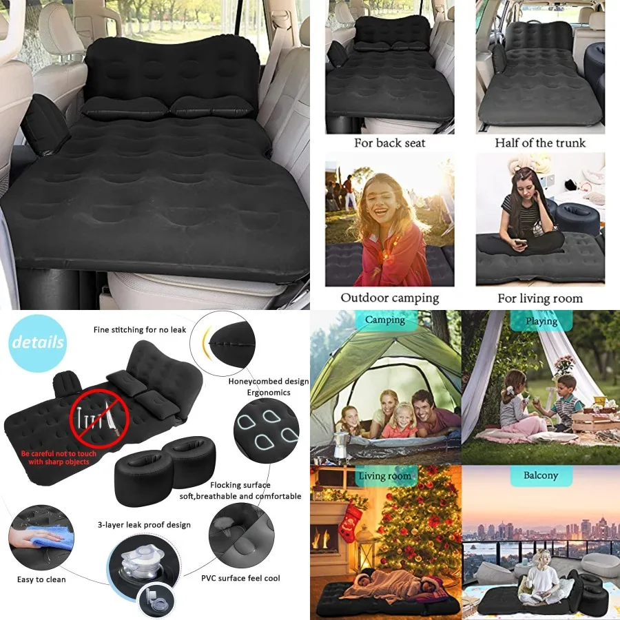 Inflatable Car Air Mattress Travel Bed - Thickened Car Camping Bed Sleeping Pad with Air Pump 2 Pillows for Car Tent SUV Sedan Pickup Back Seat - Black
Inflatable Car Air Mattress Travel Bed - Thickened Car Camping Bed Sleeping Pad with Air Pump 2 Pillows for Car Tent SUV Sedan Pickup Back Seat - Black