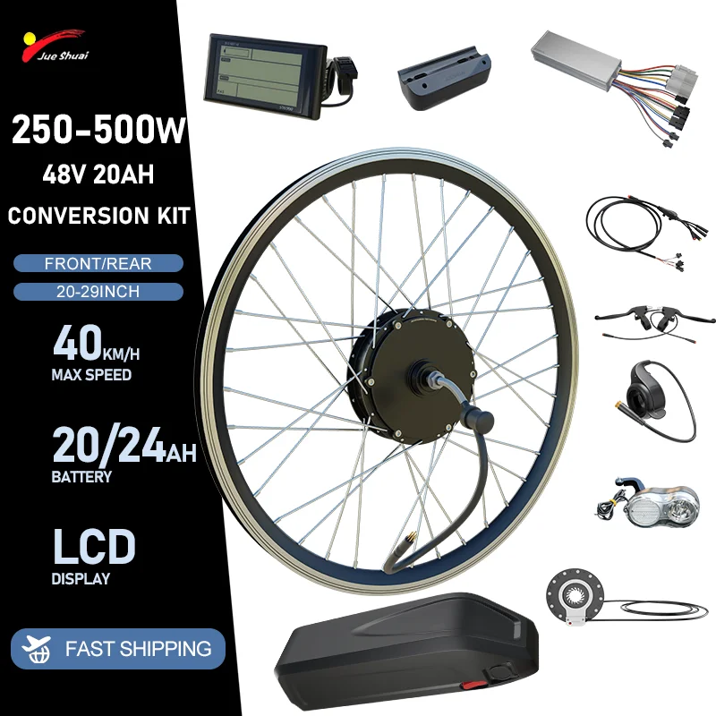 48V 250/350/500W E Bike Coversion Kit with 20AH Battery Brushless Gear Hub Motor LCD Display Electric Bicycle Conversion Kit
48V 250/350/500W E Bike Coversion Kit with 20AH Battery Brushless Gear Hub Motor LCD Display Electric Bicycle Conversion Kit