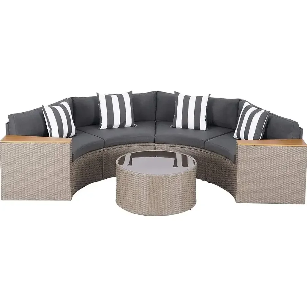 5 Pieces Patio urniture Sectional Set, Outdoor Hal-Moon Wicker Soa Contion Set with Glass Coee Table or Patio, Garden, Backyards
5 Pieces Patio urniture Sectional Set, Outdoor Hal-Moon Wicker Soa Contion Set with Glass Coee Table or Patio, Garden, Backyards