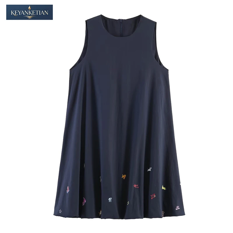 KEYANKETIAN 2026 Summer Preppy Casual Sleeveless A-Line Dress Loose Fit Cute Animal Embroidery & Back Zip Mini Dress Dark Blue
KEYANKETIAN 2026 Summer Preppy Casual Sleeveless A-Line Dress Loose Fit Cute Animal Embroidery & Back Zip Mini Dress Dark Blue