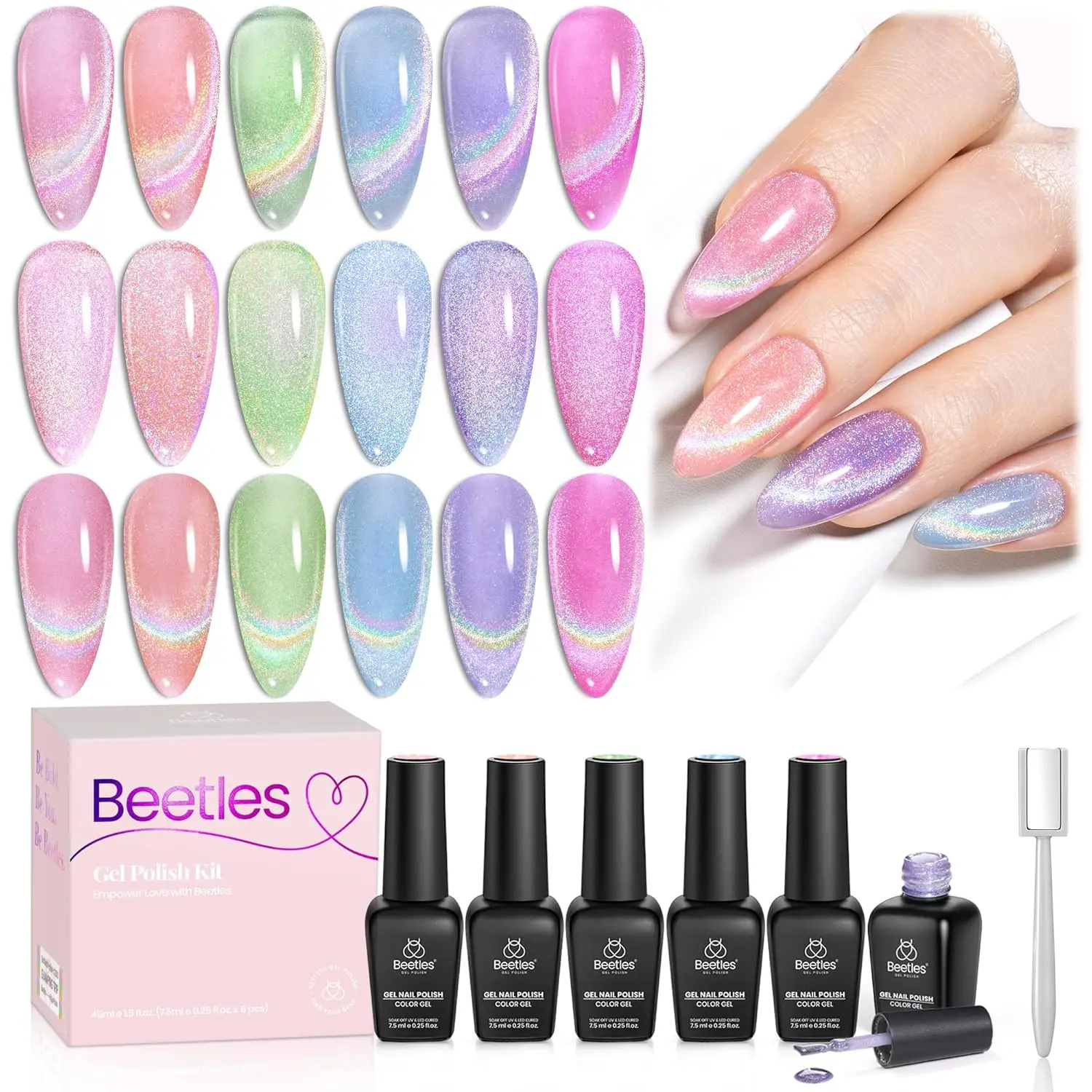 6-Color Cat Eye Gel Nail Polish Set - Summer Rainbow Halo Collection with Magnet, Soak Off UV LED, Salon Quality Gift for Women
6-Color Cat Eye Gel Nail Polish Set - Summer Rainbow Halo Collection with Magnet, Soak Off UV LED, Salon Quality Gift for Women