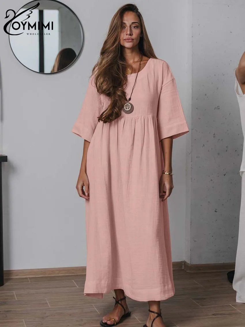 Oymimi Casual Pink Cotton Women's Dress Fashion O-Neck Half Sleeve Loose Dresses Autumn High Waisted Ankle-Length Dresses Female
Oymimi Casual Pink Cotton Women's Dress Fashion O-Neck Half Sleeve Loose Dresses Autumn High Waisted Ankle-Length Dresses Female