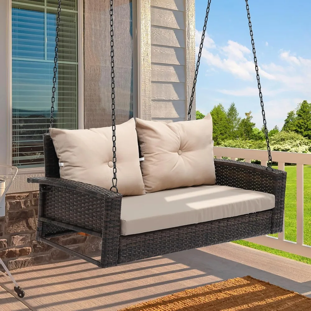 Wicker Hanging Porch Swing Chair Outdoor Brown Rattan Patio Swing Lounge w/ 2 Back Cushions Capacity 530lbs
Wicker Hanging Porch Swing Chair Outdoor Brown Rattan Patio Swing Lounge w/ 2 Back Cushions Capacity 530lbs