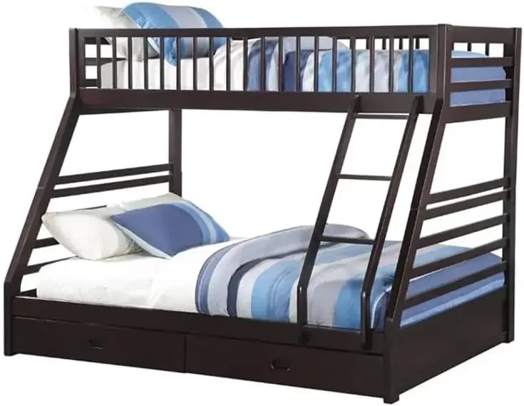 Twin Over Queen Size Bunk Bed in Wood with Storage in Espresso 63"L X 83"W X 65"H with Storage Drawers Wood Unisex
Twin Over Queen Size Bunk Bed in Wood with Storage in Espresso 63"L X 83"W X 65"H with Storage Drawers Wood Unisex