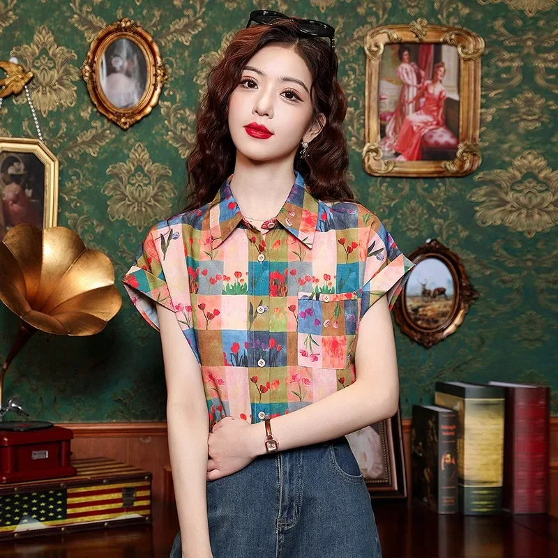 Chiffon Plaid Women's Shirt Summer Vintage Prints Blouses Loose Short Sleeves Women Tops Fashion Clothing 2024 Korean
Chiffon Plaid Women's Shirt Summer Vintage Prints Blouses Loose Short Sleeves Women Tops Fashion Clothing 2024 Korean