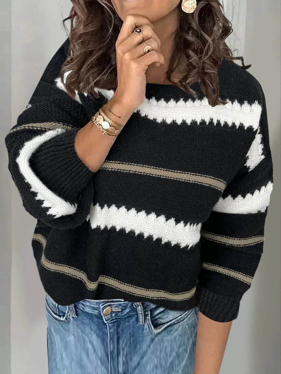 Women Casual Striped Drop Shoulder Loose Long Sleeve Pullover Sweater
Women Casual Striped Drop Shoulder Loose Long Sleeve Pullover Sweater