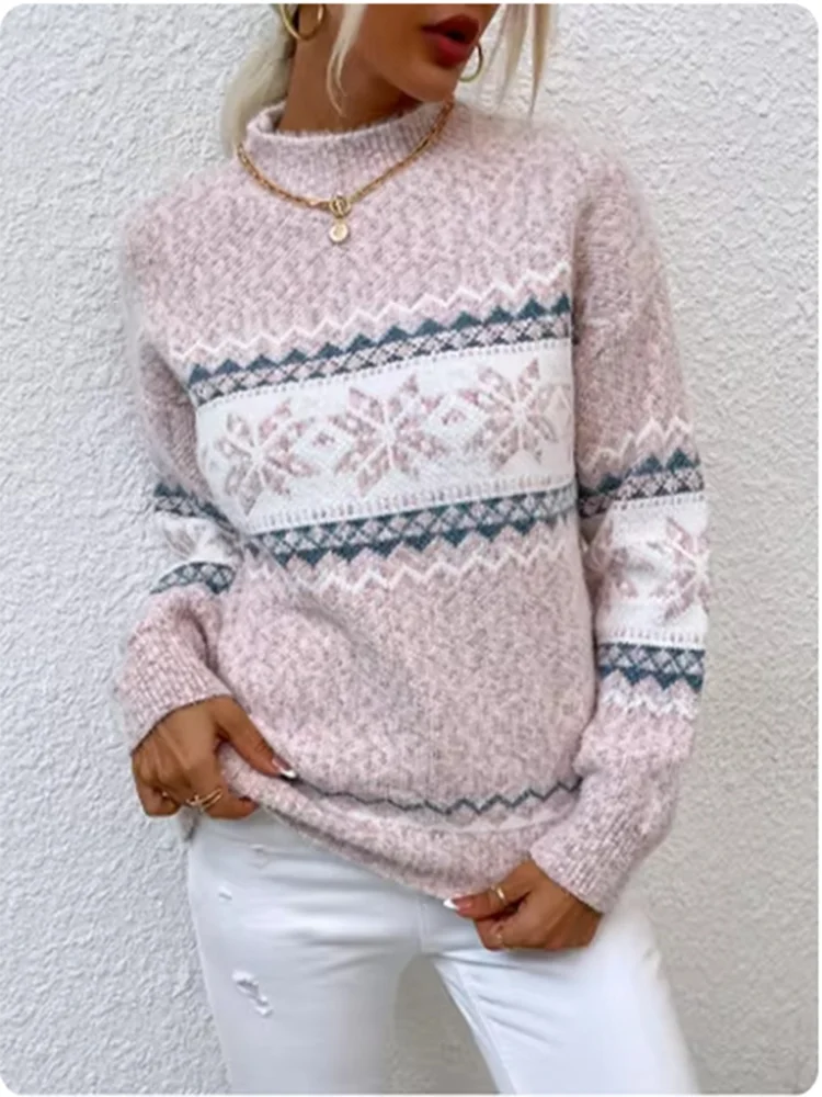 Autumn Sweater Semi High Neck Long Sleeved Snowflake Printed Pullover Women's High Street Fashion Casual Top
Autumn Sweater Semi High Neck Long Sleeved Snowflake Printed Pullover Women's High Street Fashion Casual Top