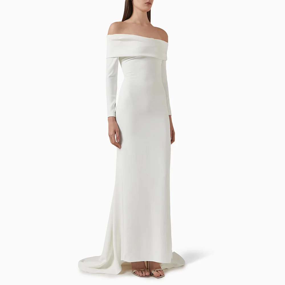 Elegant Wedding Party Dress Ivory Off the Shoulder Long Sleeves Mermaid Evening Gowns for Women 2025 Trumpet Simple Formal Dress
Elegant Wedding Party Dress Ivory Off the Shoulder Long Sleeves Mermaid Evening Gowns for Women 2025 Trumpet Simple Formal Dress