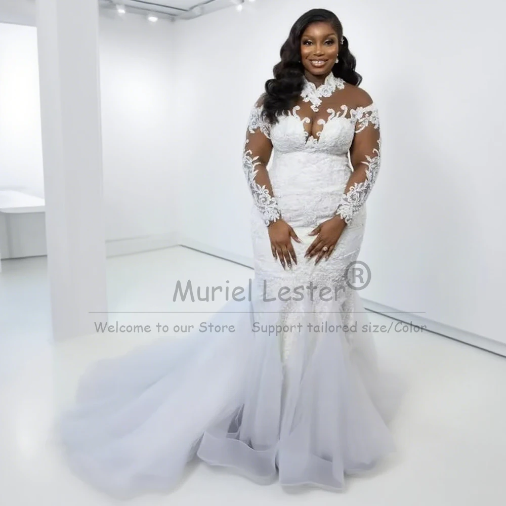 Luxury Lace Appliques Beaded Mermaid Wedding Dresses For African Bride 2026 Illusion Tulle Long Sleeves Bridal Gowns Customized 
Luxury Lace Appliques Beaded Mermaid Wedding Dresses For African Bride 2026 Illusion Tulle Long Sleeves Bridal Gowns Customized