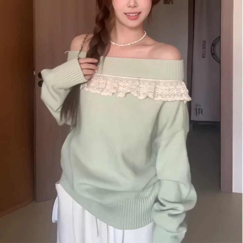 Sweet Kawaii Knitted Pullover Women Sexy Off Shoulder Japanese Style Sweater Cutecore Lace Patchwork Loose Pullovers
Sweet Kawaii Knitted Pullover Women Sexy Off Shoulder Japanese Style Sweater Cutecore Lace Patchwork Loose Pullovers
