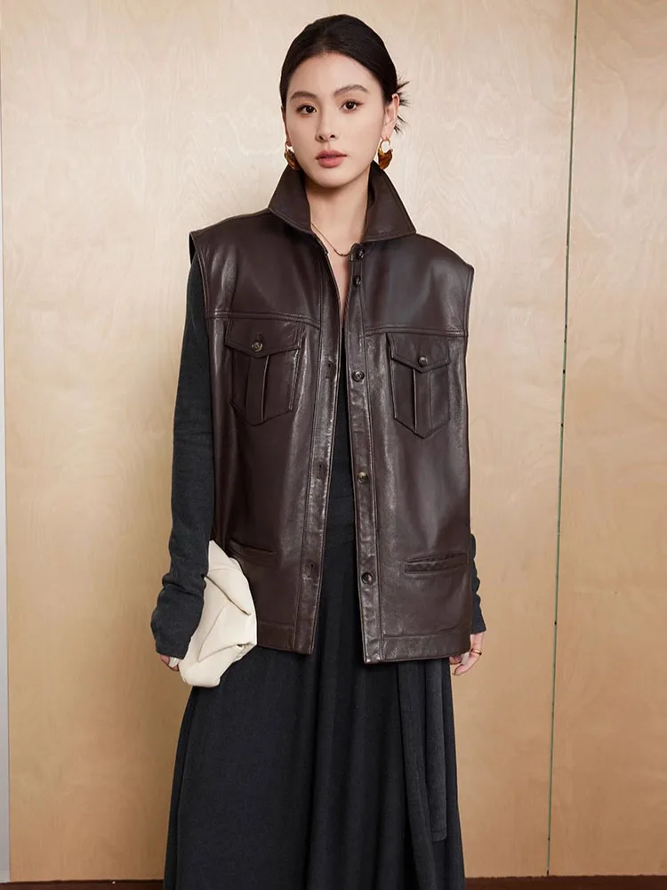 Mid-length Genuine Leather Sleevelees Vest Jackets for Women Simple Loose Soft Oil Wax Real Sheepskin Coat chaqueta cuero mujer
Mid-length Genuine Leather Sleevelees Vest Jackets for Women Simple Loose Soft Oil Wax Real Sheepskin Coat chaqueta cuero mujer