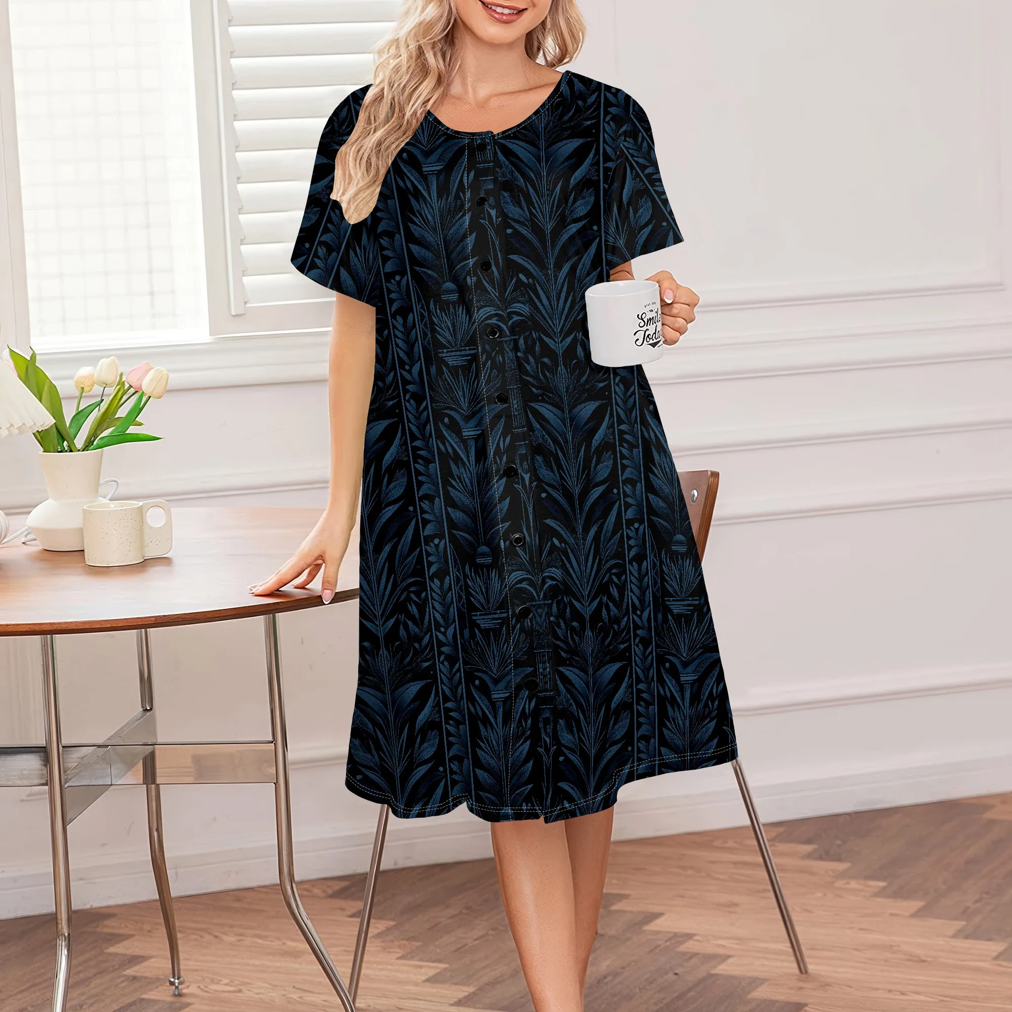 Women's Vintage Button-Down Dress with Short Sleeves Leaf Print Casual S-3XL
Women's Vintage Button-Down Dress with Short Sleeves Leaf Print Casual S-3XL