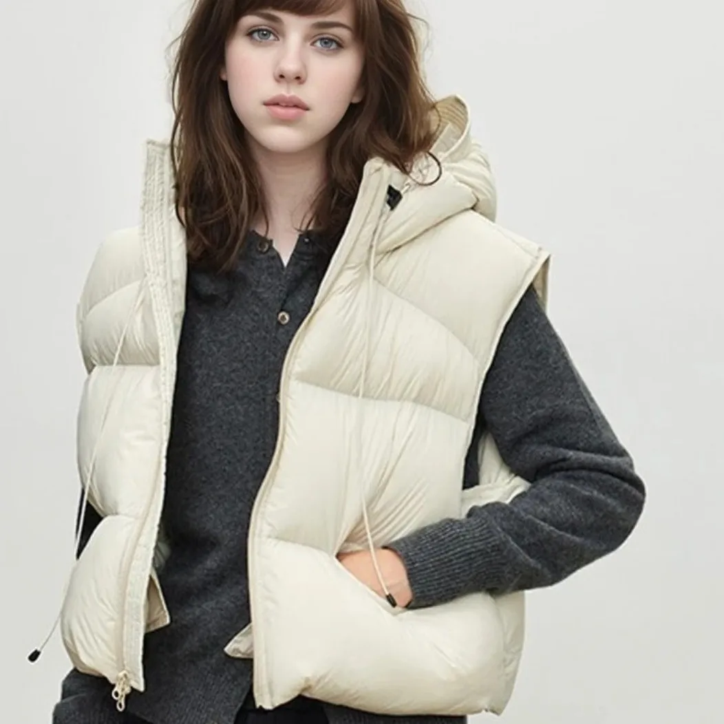 Hooded Puffer Vest Women Sleeveless Winter Cropped Outerwear Warm Puffer Lightweight Stand-up Collar Down with Pockets
Hooded Puffer Vest Women Sleeveless Winter Cropped Outerwear Warm Puffer Lightweight Stand-up Collar Down with Pockets