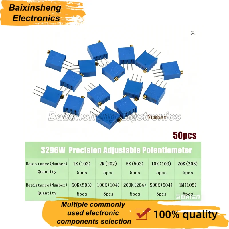 3296W Potentiometer Resistor Kit Precision Adjustable Variable Resistance Trimmer Potentiometer 1K 10K 100K 1M 50R 100R
3296W Potentiometer Resistor Kit Precision Adjustable Variable Resistance Trimmer Potentiometer 1K 10K 100K 1M 50R 100R