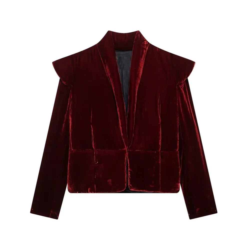 shoulder padded long sleeved V-neck cotton jacket with open collar short jacket for autumn and winter new women's top
shoulder padded long sleeved V-neck cotton jacket with open collar short jacket for autumn and winter new women's top