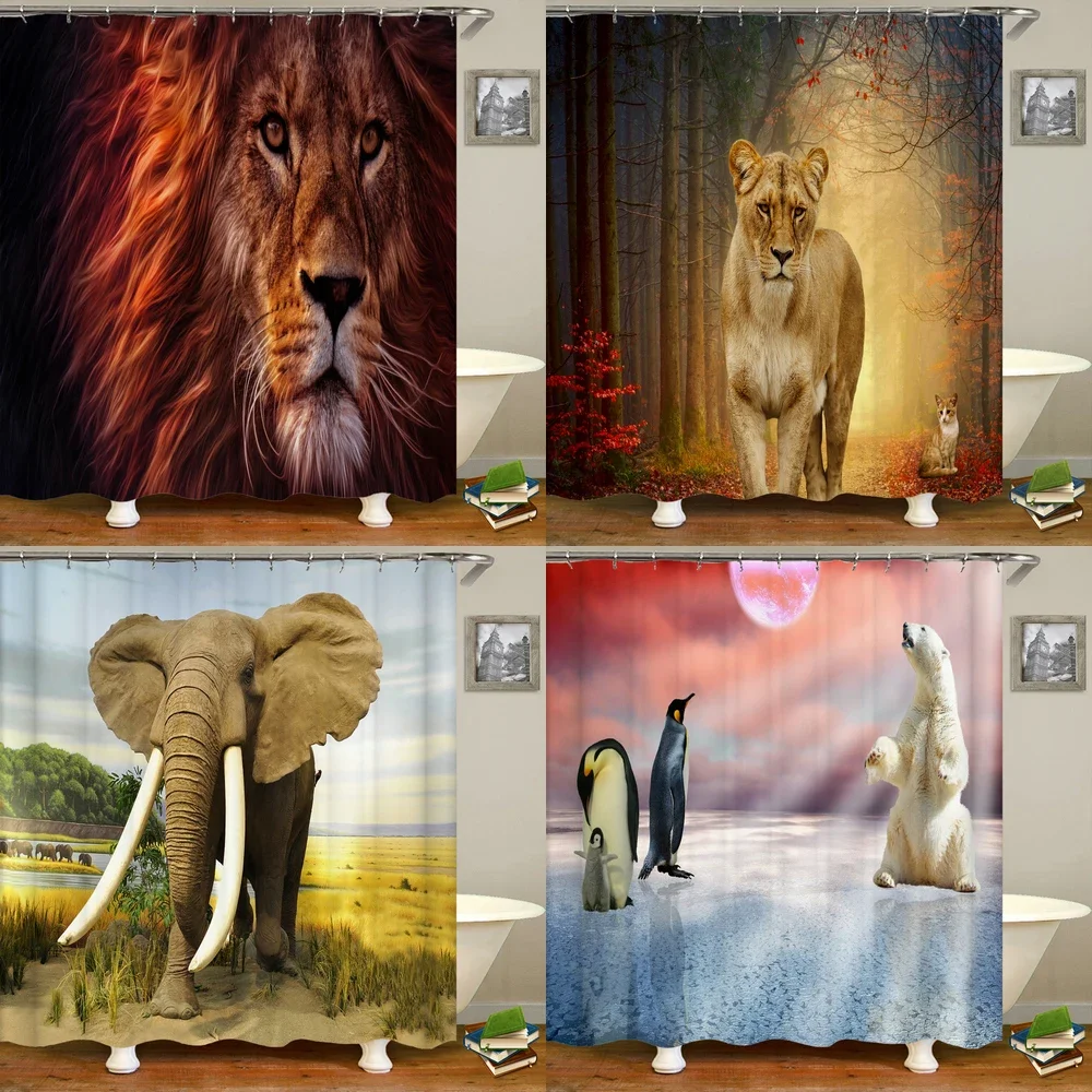 Elephant Tiger Lion Deer Bear Shower Curtain 3D Print Animal Waterproof Polyester Fabric Bathroom Home Decoration Bath Screen
Elephant Tiger Lion Deer Bear Shower Curtain 3D Print Animal Waterproof Polyester Fabric Bathroom Home Decoration Bath Screen