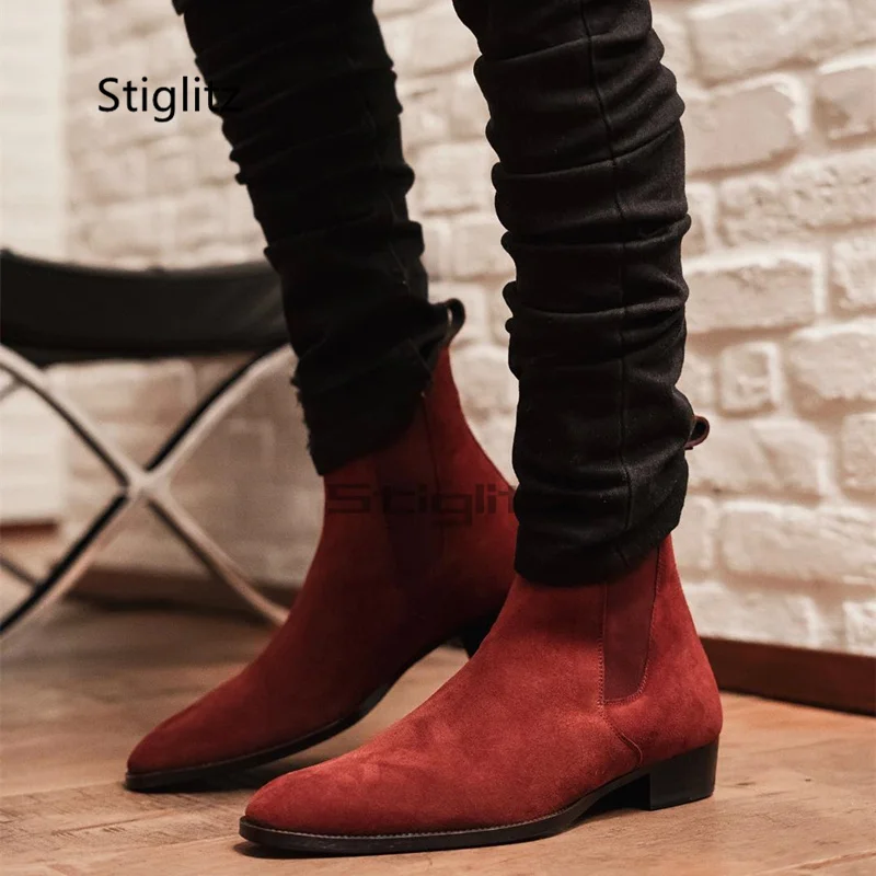 Men's Wine Red Faux Suede Chelsea Boots Low Heel Business Casual Shoes Slip On British Style Trendy Handmade Shoes Size 38-46
Men's Wine Red Faux Suede Chelsea Boots Low Heel Business Casual Shoes Slip On British Style Trendy Handmade Shoes Size 38-46