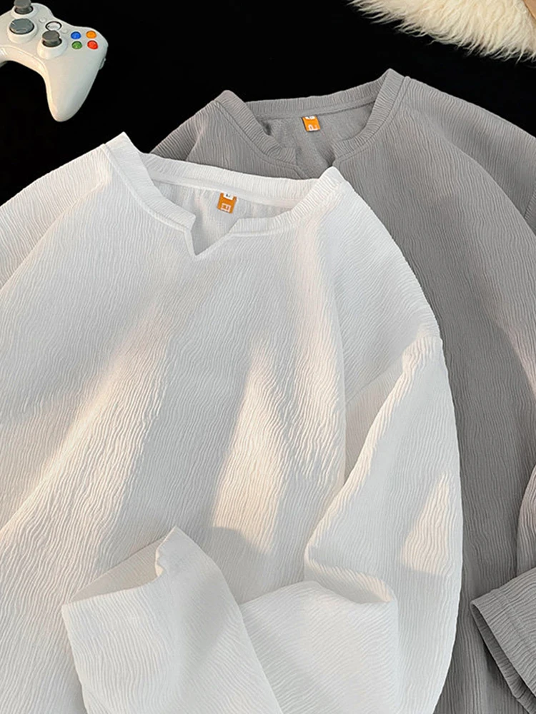 Текстурированный свитшот с длинным рукавом и V-образным вырезом, мужская толстовка свободного кроя, модная осенняя одежда, удобная футболка больших размеров
Текстурированный свитшот с длинным рукавом и V-образным вырезом, мужская толстовка свободного кроя, модная осенняя одежда, удобная футболка больших размеров