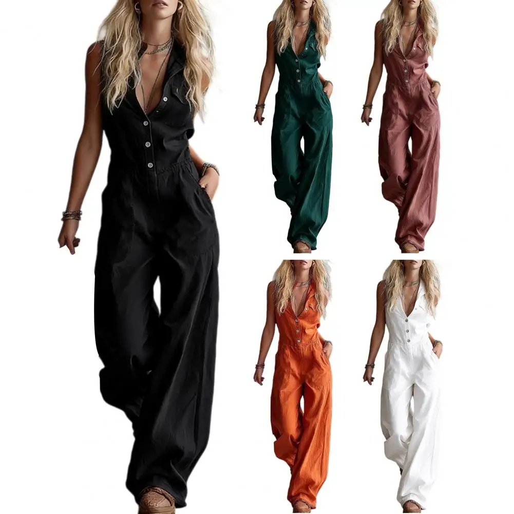 Women's Jumpsuit Summer Solid Color V-Neck Sleeveless Button Pocket Casual Elegant Party Beach Vacation Romper Playsuit
Women's Jumpsuit Summer Solid Color V-Neck Sleeveless Button Pocket Casual Elegant Party Beach Vacation Romper Playsuit