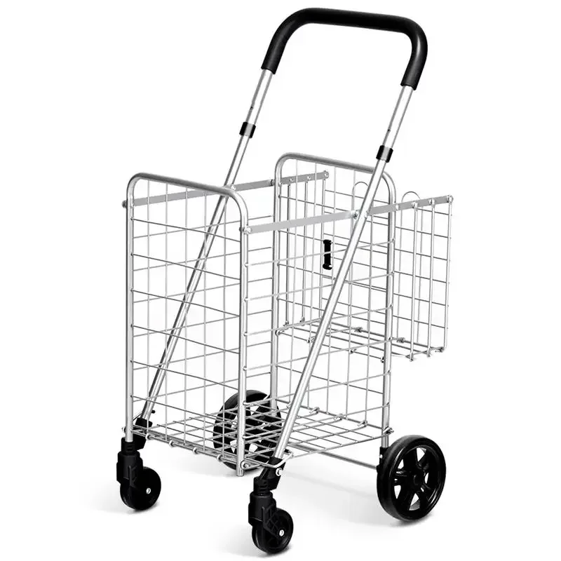Folding Shopping Cart Basket Rolling Trolley with Adjustable Handle-Silver
Folding Shopping Cart Basket Rolling Trolley with Adjustable Handle-Silver