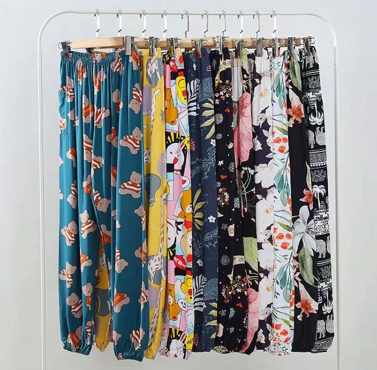 Summer Home Sleep Wear Women Pajama Printed Loose Sleeping Bottoms Cotton Pants Female Calf-Length Pants Lounge Home Wear 2022
Summer Home Sleep Wear Women Pajama Printed Loose Sleeping Bottoms Cotton Pants Female Calf-Length Pants Lounge Home Wear 2022