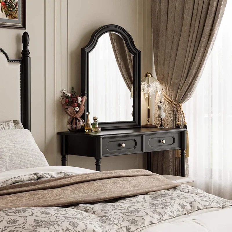 American dresser, large makeup mirror, solid wood antique bedroom makeup table, French black retro desk, light luxury
American dresser, large makeup mirror, solid wood antique bedroom makeup table, French black retro desk, light luxury