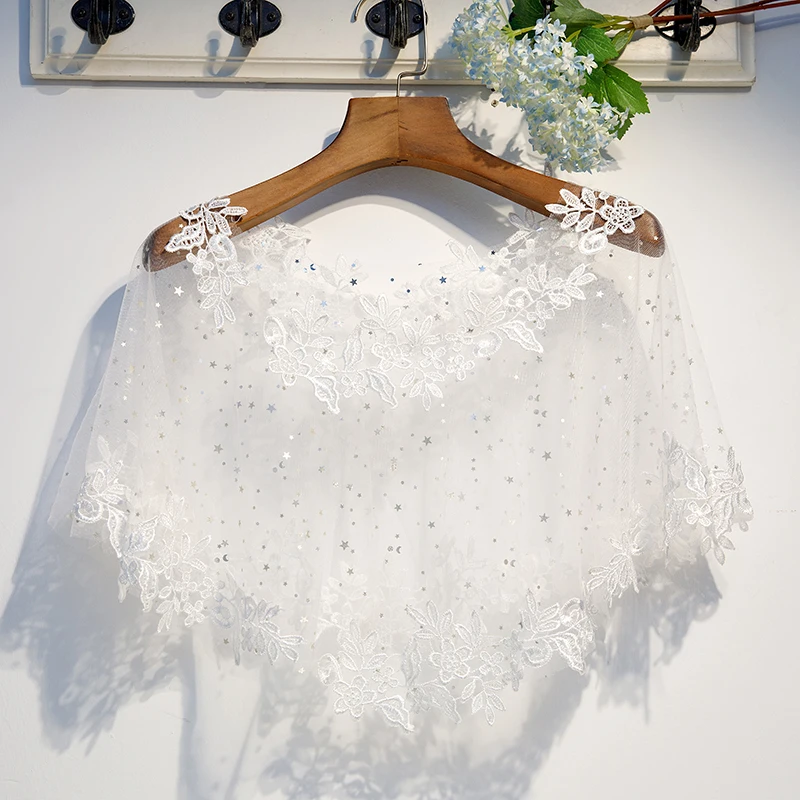 Sequins Dot Cape Mariage White Bridal Lace Shawl Mesh Appliques Shrugs For Women Bolero Wedding Jacket Wrap Wedding Accessories
Sequins Dot Cape Mariage White Bridal Lace Shawl Mesh Appliques Shrugs For Women Bolero Wedding Jacket Wrap Wedding Accessories