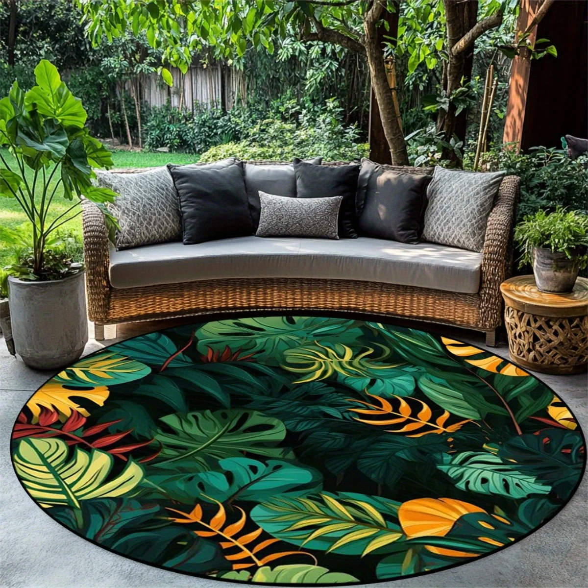 1pc Tropical Plant Leaves Printed Round Mat - Vibrant Green, Yellow & Orange Leaf Design, Soft Polyester, 0.5cm Thickness, Perfe
1pc Tropical Plant Leaves Printed Round Mat - Vibrant Green, Yellow & Orange Leaf Design, Soft Polyester, 0.5cm Thickness, Perfe