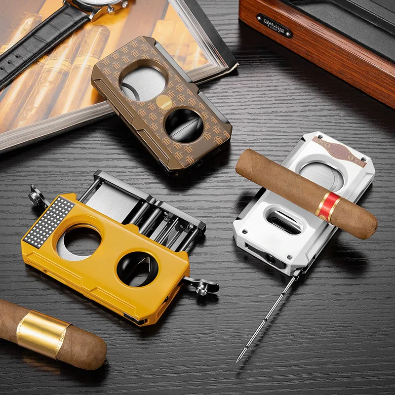 Multifunctional Stainless Steel 5-in-1 Cigar Cutter with V-Cut Flat-Cut 7mm Holder Hidden Drill And Needle Portable Cigar Tool
Multifunctional Stainless Steel 5-in-1 Cigar Cutter with V-Cut Flat-Cut 7mm Holder Hidden Drill And Needle Portable Cigar Tool