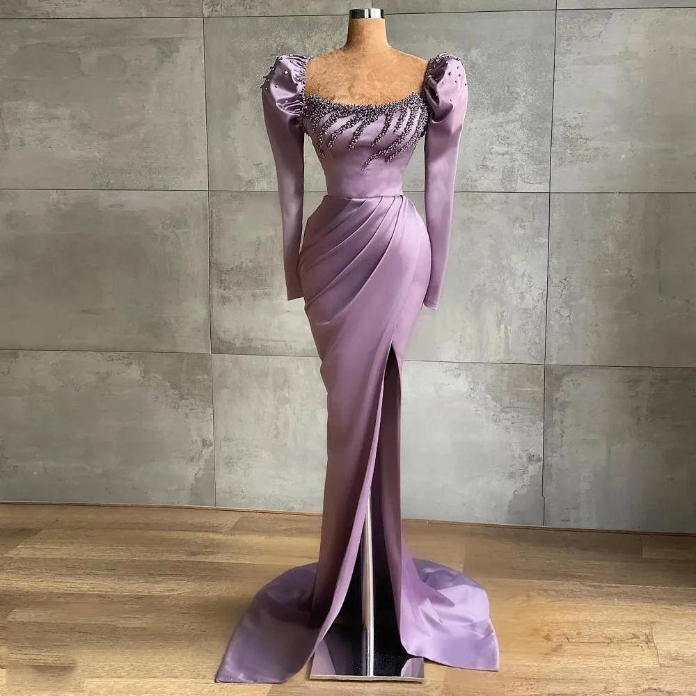 2024 Elegant Purple Formal Evening Dress Beads Appliques Scoop Neck Long Sleeves Satin Pleats Floor-Length New Party Dress
2024 Elegant Purple Formal Evening Dress Beads Appliques Scoop Neck Long Sleeves Satin Pleats Floor-Length New Party Dress