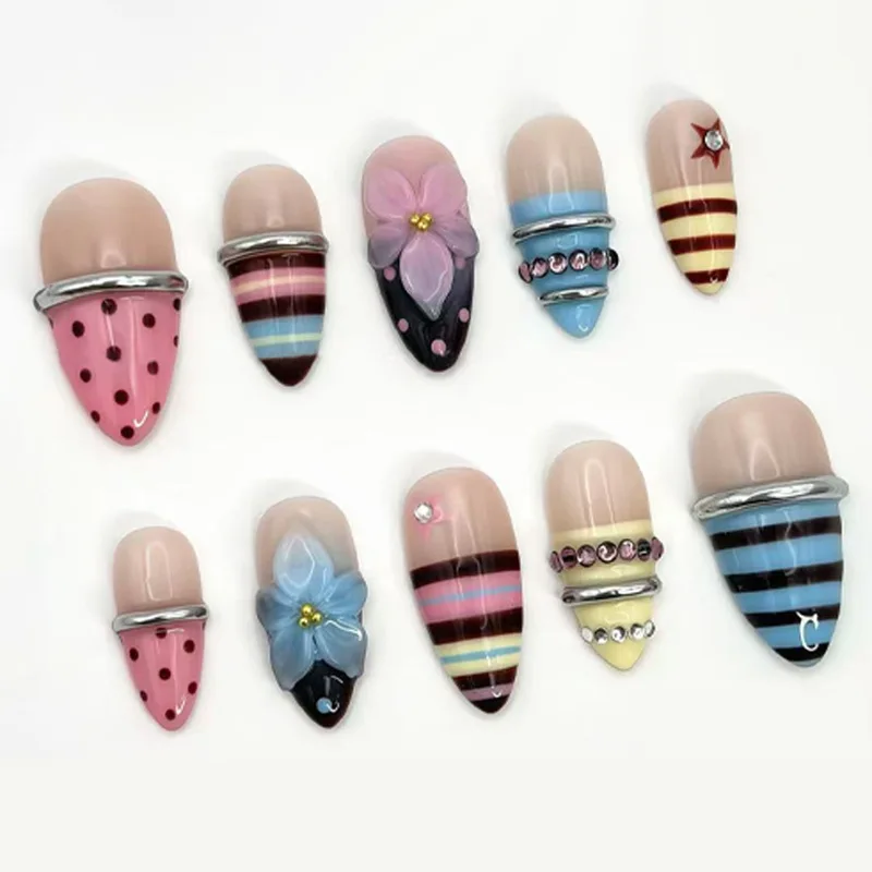 Sweet Cool Y2K Almond Press On Nails Set, Hand Painted Color Stripes Pink Polka Dot 3D Floral Full Cover Reusable Detachable Fake Nail Tips, Nude Gradient Pastel Manicure Kit Multi Sizes for Women Daily Spring Party Makeup
Sweet Cool Y2K Almond Press On Nails Set, Hand Painted Color Stripes Pink Polka Dot 3D Floral Full Cover Reusable Detachable Fake Nail Tips, Nude Gradient Pastel Manicure Kit Multi Sizes for Women Daily Spring Party Makeup