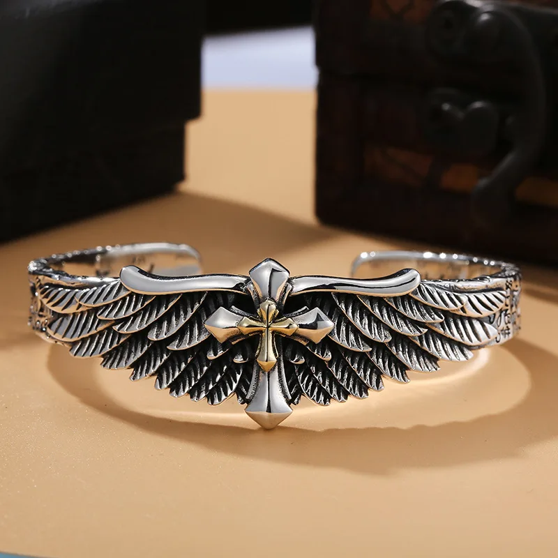 BOCAI New Pure S925 Silver Jewelry Punk Cross Graffiti Wings Trendy Man Bracelet Valentine's Day Gift
BOCAI New Pure S925 Silver Jewelry Punk Cross Graffiti Wings Trendy Man Bracelet Valentine's Day Gift