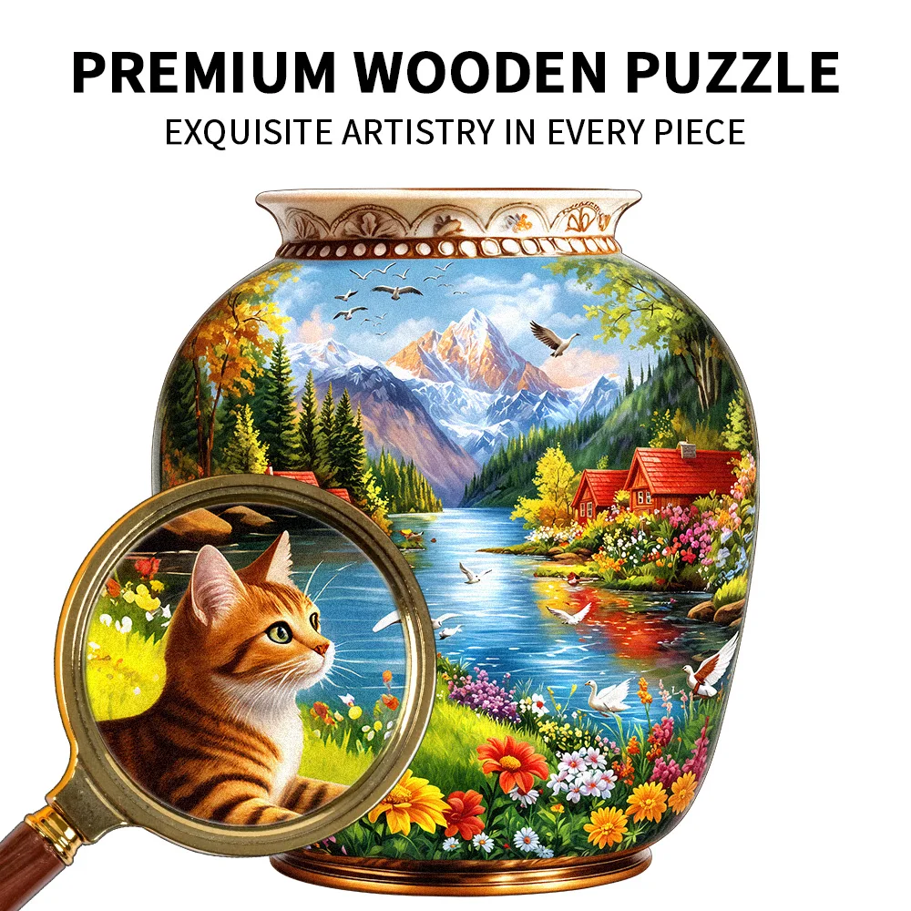 Premium Wooden Jigsaw Puzzle, Vase Shaped Mountain River Cat Landscape, Irregular Animal Shaped Pieces, 5A Difficulty, Family In
Premium Wooden Jigsaw Puzzle, Vase Shaped Mountain River Cat Landscape, Irregular Animal Shaped Pieces, 5A Difficulty, Family In