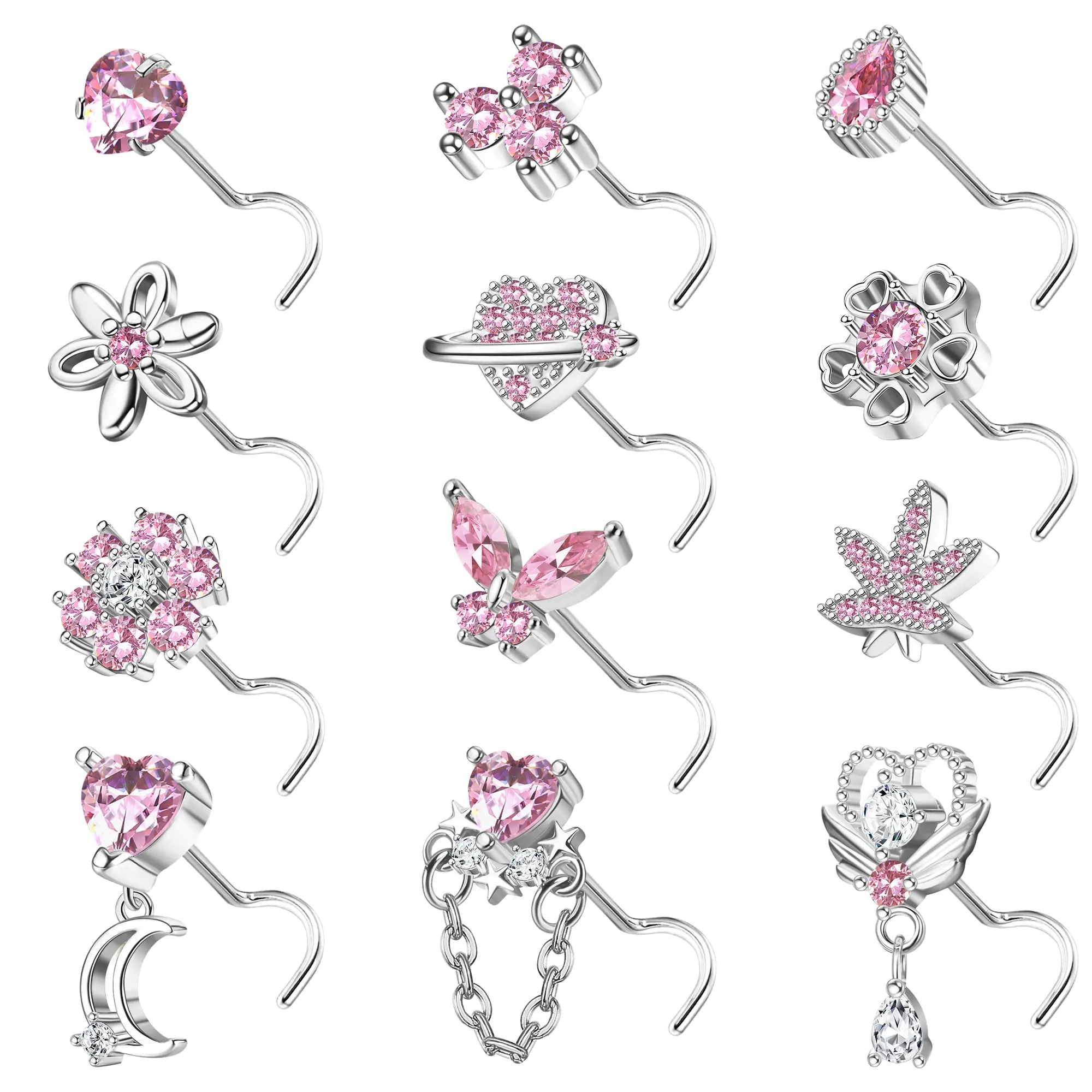 Drperfect 12pcs 20G Nose Rings Surgical Stainless Steel L Shaped Nose Studs for Women Men Cute Nose Piercings Stud Screw Jewelry
Drperfect 12pcs 20G Nose Rings Surgical Stainless Steel L Shaped Nose Studs for Women Men Cute Nose Piercings Stud Screw Jewelry
