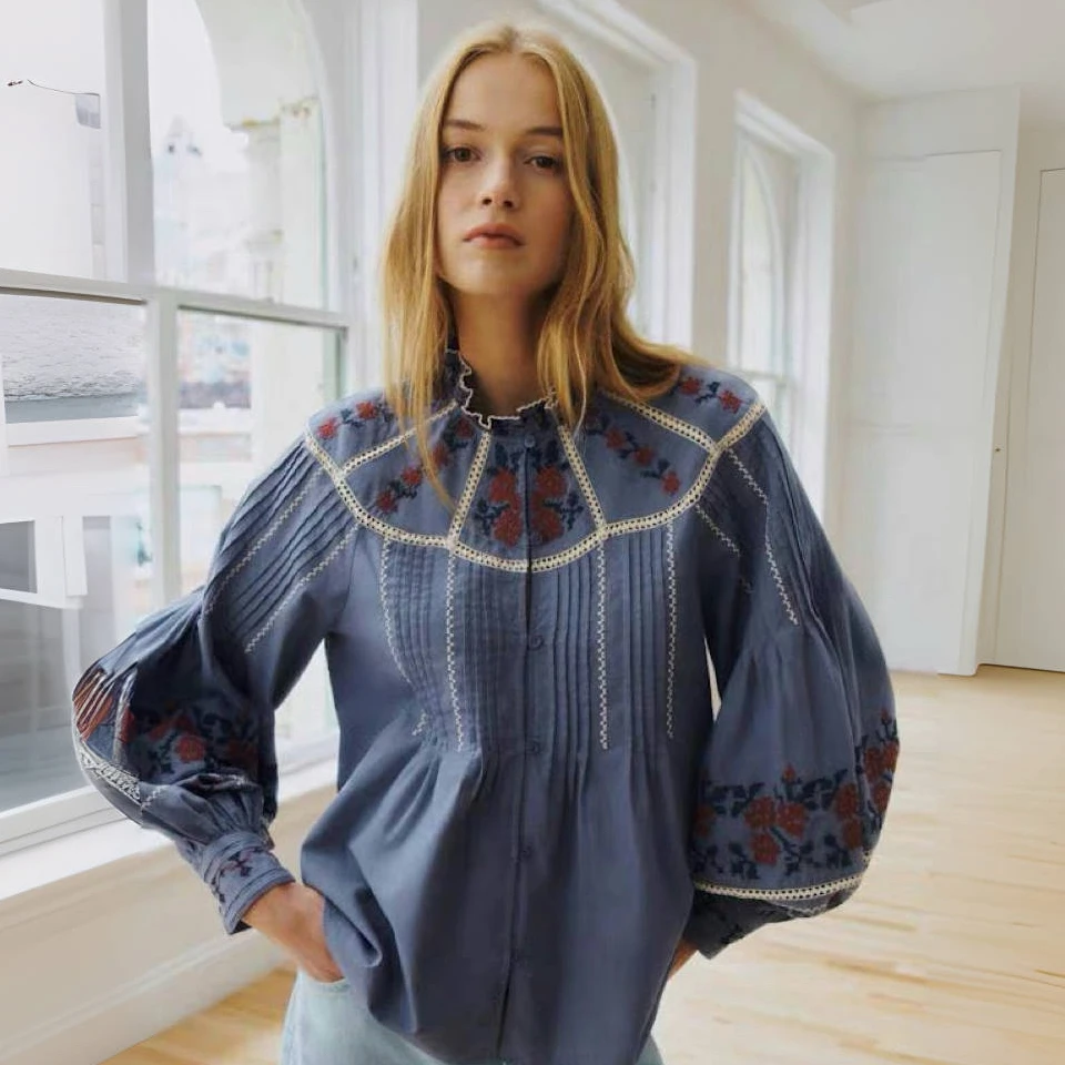 Limited Edition Paris Seza Embroidered Floral Shirt Vintage Blue Spring Collection Loose Fit Cotton Long Sleeve Women's Shirt
Limited Edition Paris Seza Embroidered Floral Shirt Vintage Blue Spring Collection Loose Fit Cotton Long Sleeve Women's Shirt