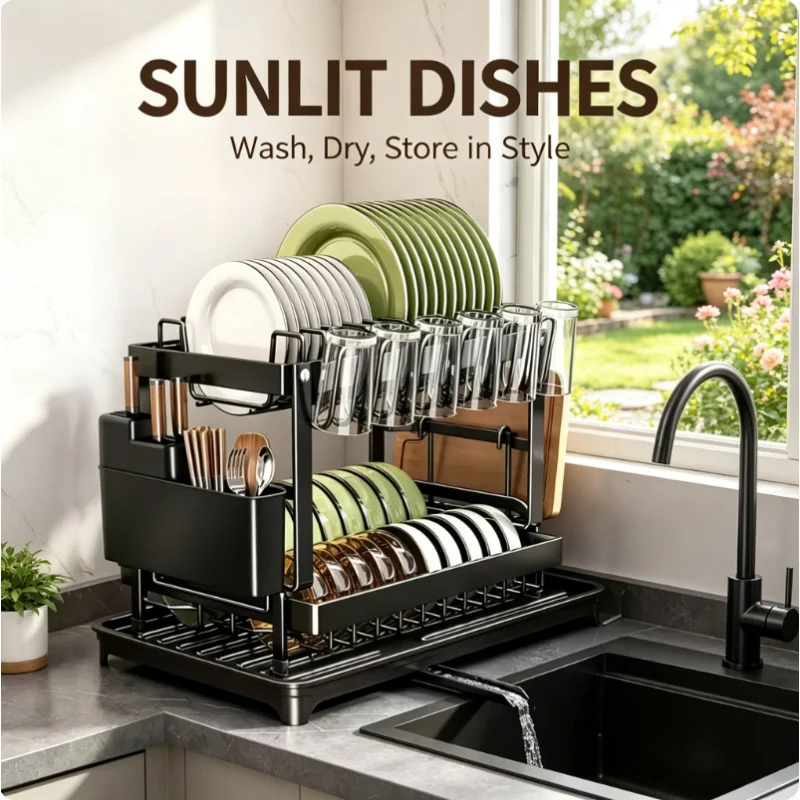 Large 2 Tier Rustproof Stainless Steel Dish Drying Rack Drainboard Design Kitchen Countertop Plate Cup Organizer Multifunctional
Large 2 Tier Rustproof Stainless Steel Dish Drying Rack Drainboard Design Kitchen Countertop Plate Cup Organizer Multifunctional