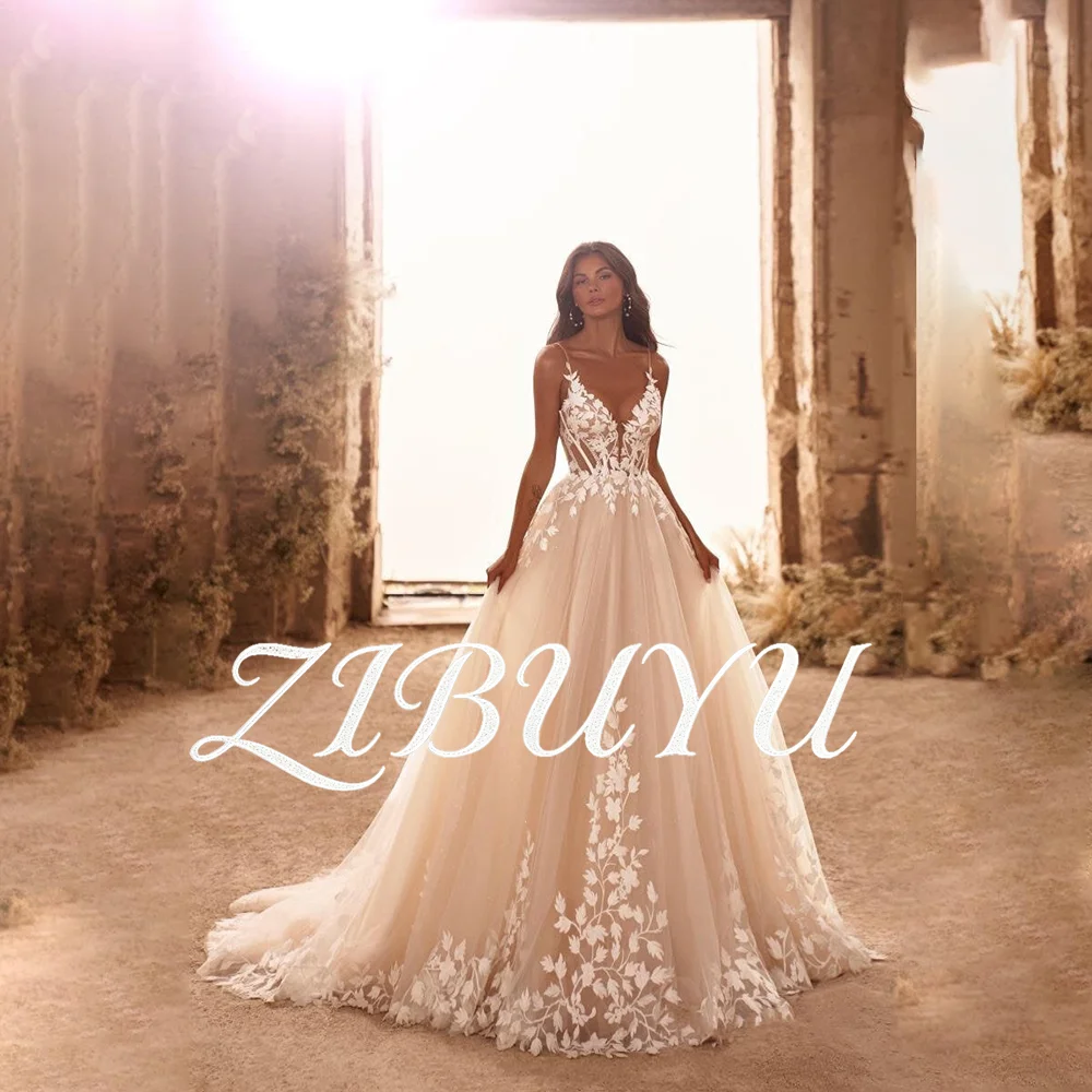 ZIBUYU Customized A-Line Wedding Dress Spaghetti Straps V Neck Floral Lace Appliques Sheer Corset Bodice Open Back Bridal Gowns
ZIBUYU Customized A-Line Wedding Dress Spaghetti Straps V Neck Floral Lace Appliques Sheer Corset Bodice Open Back Bridal Gowns