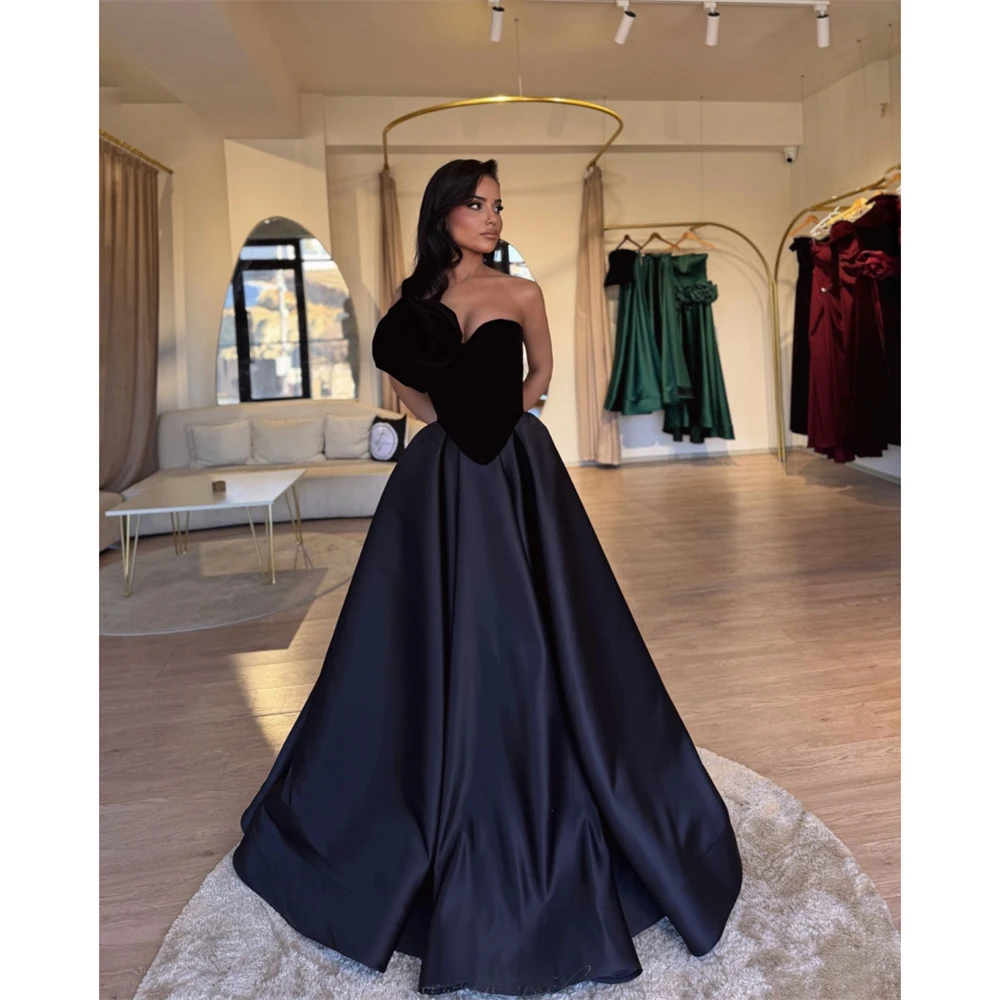 Black Sweetheart 3D Flowers Prom Dresses One-Shoulder A-line vestidos de noiva Customized Floor-length Formal Evening Dress 2025
Black Sweetheart 3D Flowers Prom Dresses One-Shoulder A-line vestidos de noiva Customized Floor-length Formal Evening Dress 2025