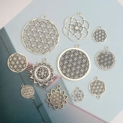 Breloques Vintage fleur de vie, pendentifs pour bricolage, porte-clés, collier, fabrication de bijoux, fournitures, accessoires, 3 à 50 pièces/lot