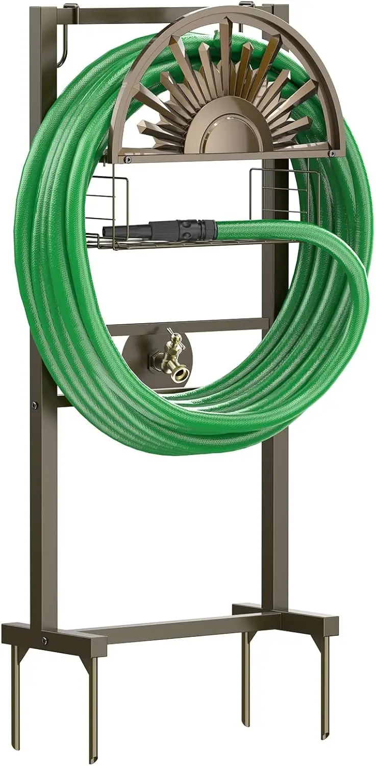 Freestanding Garden Hose Holder with Brass Faucet, Heavy Duty Steel Stand with Storage Basket, Holds 150 ft Hose for Patio Lawn
Freestanding Garden Hose Holder with Brass Faucet, Heavy Duty Steel Stand with Storage Basket, Holds 150 ft Hose for Patio Lawn
